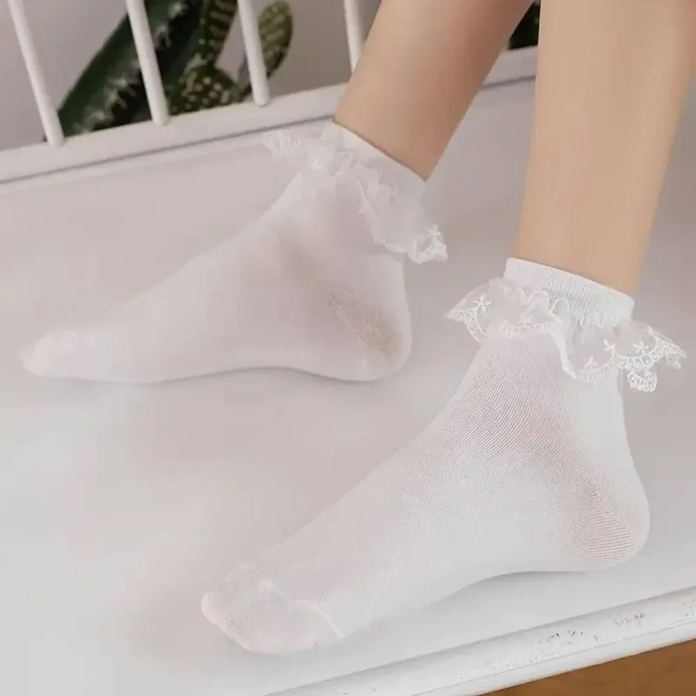 Whimsical Lace Princess Socks – Mid-Calf, Starry White, Fairy Maiden White NEW
